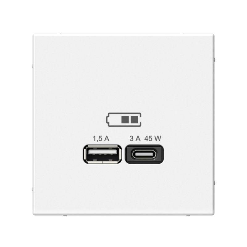 Розетка USB+USB type C Systeme Electric ARTGALLERY, скрытый монтаж, белый, GAL000129