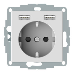 Розетка с USB Merten, скрытый монтаж, с заземлением, активно-белый, MTN2366-0325