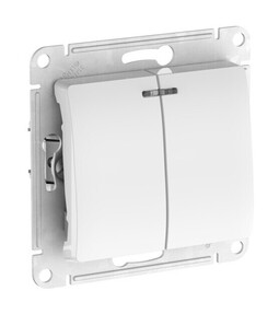 Выключатель 2-клавишный Systeme Electric GLOSSA, с подсветкой, скрытый монтаж, быстрозажимные клеммы, белый